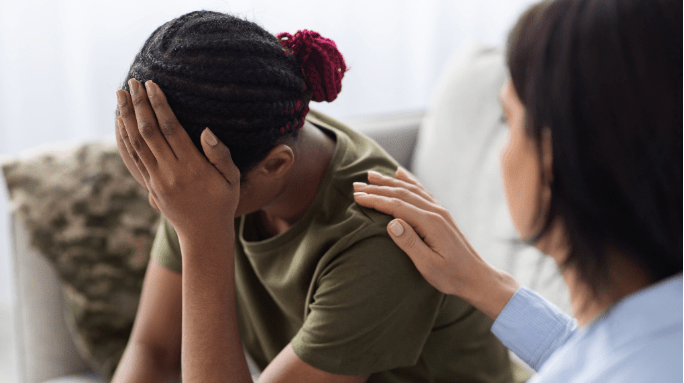 sad patient and therapist