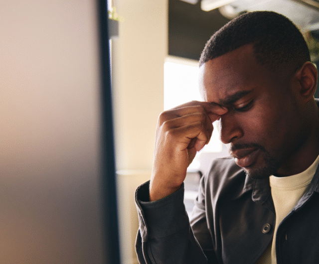 a picture of a man facing burnout